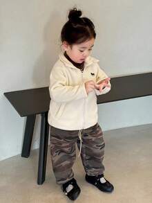 DAZY Áo khoác thêu lông cừu phong cách Hàn Quốc cho bé gái, Thu/Đông - Màu be - Xem 4