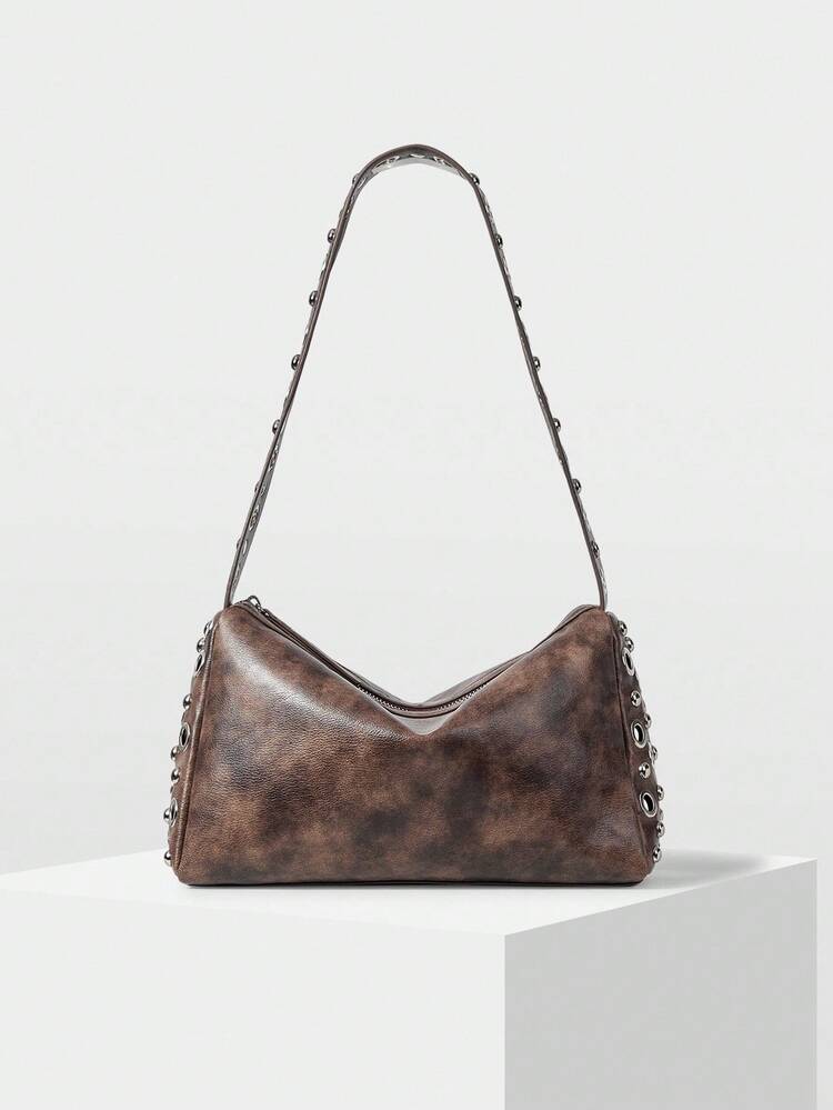 PU LEATHER RIVET SHOULDER BAG