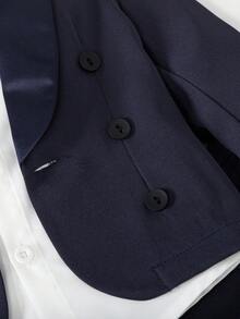 SHEIN 3pcs Baby Boy Gentleman Outfit Set: Lapel Collar Long Sleeve Double-Breasted Jacket, Pants And Bowknot Fall Winter