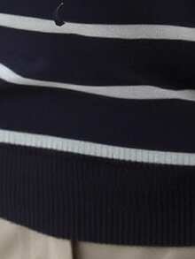 Manfinity Homme 男士 Old Money 休闲条纹圆领毛衣，秋季男士长袖毛衣，冬季 - 彩色 - 查看 7