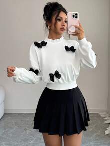 Elenzga Damska jesienna, nowa, modna, minimalistyczna, krótka bluza z kokardką