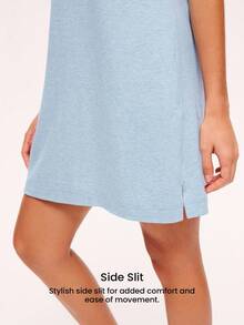 LUVLETTE Blue Basic Soft T-Shirt Nightdress V-Neck Cotton Women Pajamas Lounge Sets Slip Dress Pajamadressing& Pyjamadressing - Blue - View 7