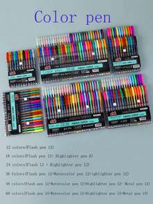 12Pcs/18Pcs/24Pcs/36Pcs/48Pcs/60Pcs Glitter Gel Pen & Fluorescence Pen, A Variety Of Colors To Choose From,Back To School - Multicolor - View 3