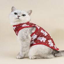 PETSIN 1pc Cute Christmas Bear Print Pet Vest In Bright Red - Red - View 6