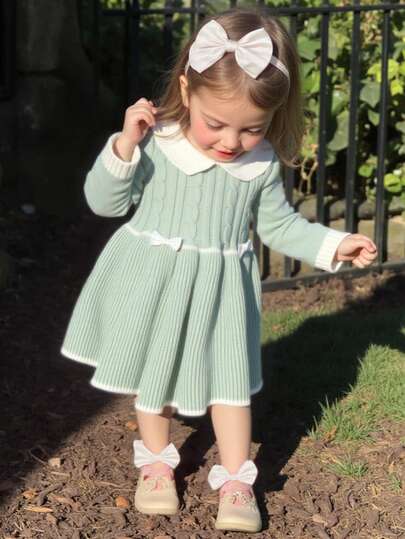 Souflis Souflis 女婴蝴蝶结装饰拼色针织连衣裙，优雅