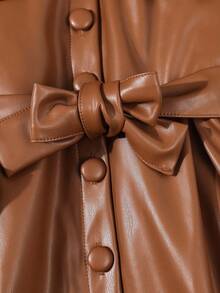 SHEIN Elladie kids Young Girls Casual Fashion Leather Single-Breasted Jacket Fall Winter - Brown - View 5