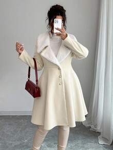 Elenzga معطف أنيق مشدود الخصر مقاس كبير، خريف/شتاء - لون مشمشي - مشاهدة 6