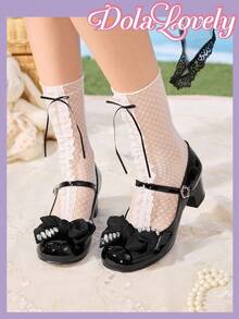 Dola Lovely 女士时尚白色甜美洛丽塔风格优雅高跟鞋，可爱 - 黑色 - 查看 4