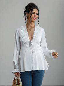 SHEIN Casual Solid Color Long Sleeve Drawstring Loose Nursing Tops