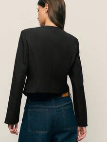 Nöista Women's Cropped Blazer,Black And Gold Elegant Round Neckline Office Summer Jacket With Gold-Embossed Textured Buttons For Professional Look - Black - View 2