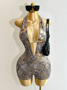 Mistrie This Is A New Autumn-Winter Style Of Women's Sleeveless, V-Necked Leather Pants With Deep V-Neck Design And PU Color-Matching Leather. It Is Fashionable And Sexy, Suitable For Daily Wear. - Gold - View 4