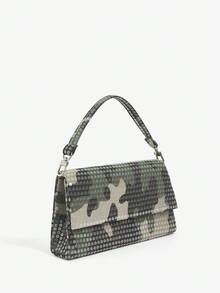SHEIN SXY Damen Handtaschen mit Griff, Camouflage Muster, transparente Pailletten, modisch, elegant, schlicht, personalisiert, vielseitig, klassisch, für Date, Alltag, Einkaufen, Nachmittagstee, Party, Abschlussball, Club, Date, Geburtstag, Abend, Abenddate - Armeegrün - Übersicht 3