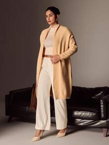 Juhart Áo khoác cardigan tay dài dáng rộng màu trơn thường ngày cỡ lớn dành cho nữ - Màu be - Xem 5