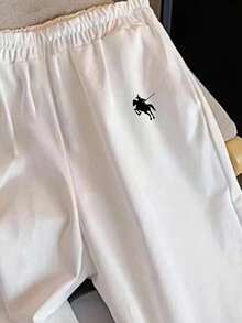 少女双面腰带，字母刺绣休闲阔腿裤，适合日常穿着、冬季、母女装，时尚秋季母女白色宽松阔腿裤 - 白色 - 查看 11