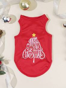 PETSIN 1pc Christmas Red Christmas Tree Print Pet Vest - Red - View 1