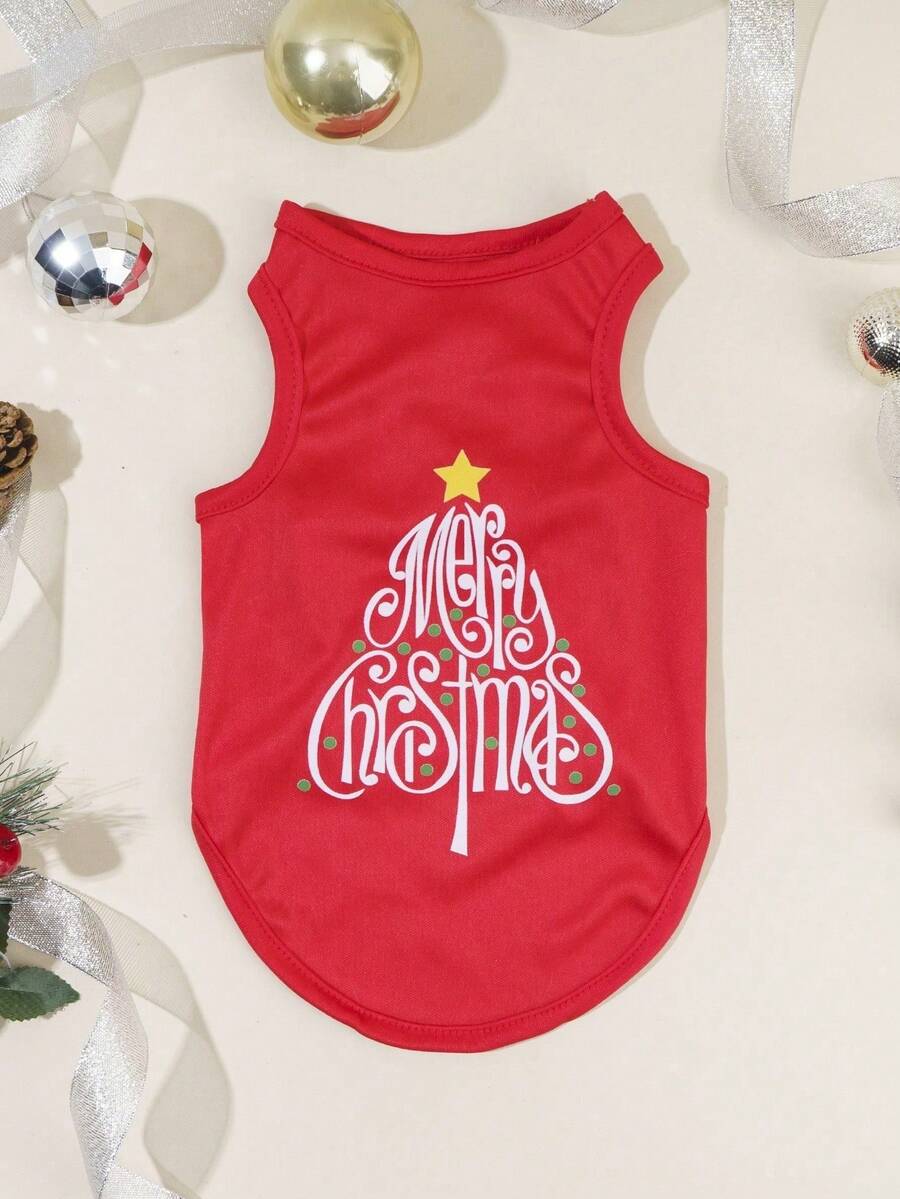 PETSIN 1pc Christmas Red Christmas Tree Print Pet Vest - Red - View 1