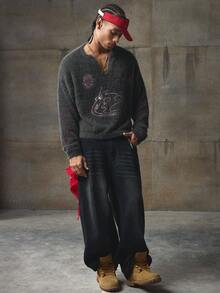 AXEPEAK Men's V-Neck Long Sleeve Knitted Casual Pullover Sweater, Fall Winter - Grey - View 7