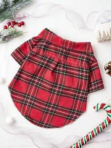 PETSIN 1pc Christmas Red Plaid Pet Shirt - Multicolor - View 12