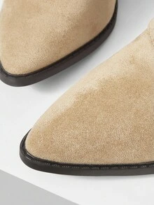MOTF WOMEN'S FASHIONABLE APRICOT CHUNKY HEEL POINTED TOE OVER-THE-KNEE BOOTS - Apricot - View 6