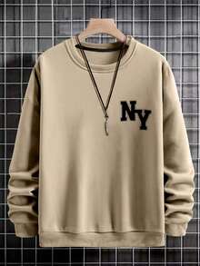 EURMUSE Cotton Men Letter Graphic Drop Shoulder Sweatshirt Without Tee - Beige - View 7
