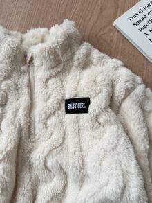 SHEIN 女童休闲半拉链立领抓绒卫衣，带贴布，纯杏色，秋冬季，返校季抓绒套头衫，秋冬款 - 杏色 - 查看 8