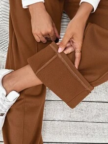 SHEIN Fall Clothes,Autumn Clothes,Maternity Autumn/Winter Clothes Maternity Solid Color Drawstring Waist Pockets Thermal Lined Loose Casual Sweatpants