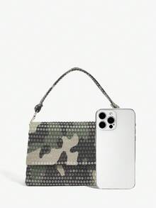 SHEIN SXY Damen Handtaschen mit Griff, Camouflage Muster, transparente Pailletten, modisch, elegant, schlicht, personalisiert, vielseitig, klassisch, für Date, Alltag, Einkaufen, Nachmittagstee, Party, Abschlussball, Club, Date, Geburtstag, Abend, Abenddate - Armeegrün - Übersicht 5