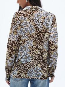 Aveloria GENKIRA Leopard Print & Floral Chiffon Long Sleeve Blouse For Women - Multicolor - View 2