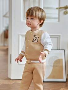 Souflis Souflis 2025 Autumn/Winter New Arrival Thickened Camel Baseball Jacket & Casual Pants Set, Toddler Boys Fall - Camel - View 3