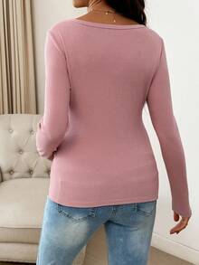 SHEIN قميص كاجوال بياقة مربعة وأكمام طويلة مخطط للحوامل