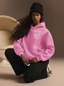 Athîral Women's Hooded Sweatshirt, Minimalist Fashion Casual Everyday Wear In Fall/Winter - Pink - View 3