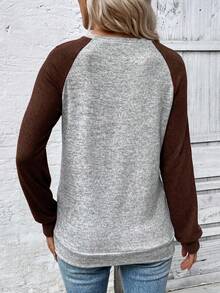 EMERY ROSE Casual Contrast Color Long Sleeve Crew Neck Sweatshirt For Women - Multicolor - View 2