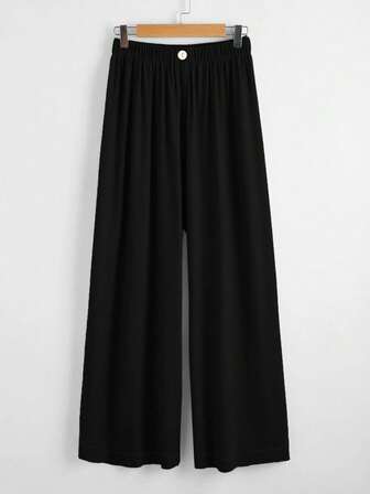 Plus Single Button Wide Leg Pants
