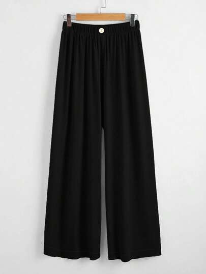 Plus Single Button Wide Leg Pants