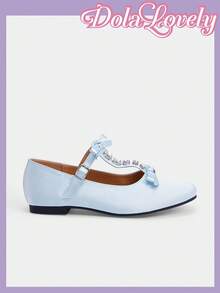 Dola Lovely Women's Spring New Cute Satin Blue Criss-Cross Metal Buckle Ballet Flats, Plus Size Elegant Sweet Ladies Flat Shoes - Baby Blue - View 7