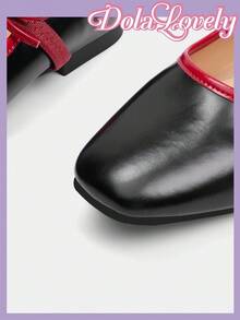 Dola Lovely 女士春季新款可爱缎面蓝色交叉金属扣芭蕾平底鞋，加大码优雅甜美女士平底鞋 - 黑色 - 查看 8
