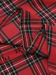 Women's 3D Colorblock Bow Design, Plaid Fabric Puff Sleeve Dress, Suitable For Casual Daily Wear And Christmas Holiday Outfits