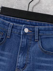 SHEIN Jeans skinny gris délavé et déchiré pour garçon préadolescent avec poches obliques, pour les vêtements de garçon au printemps et en été