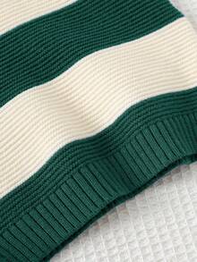 Cozy Pixies Baby Boy Cartoon Bear Striped Pattern Crew Neck Long Sleeve Sweater Fall Winter - Dark Green - View 7