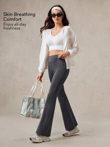 OutZeal Women Soft Modal Stretchy High Waist Flared Sports Pants Daily Casual - Dark Grey - View 4