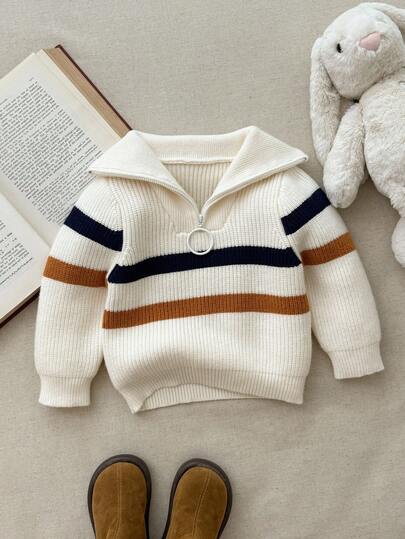 Blossori Randig stickad tröja för pojkar i Mori-stil, höst/vinter