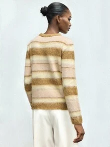 SHEIN X Jwoww Lumivelle Multi-Color Striped Patchwork Slim Fit Pullover Sweater, Autumn/Winter - Multicolor - View 2