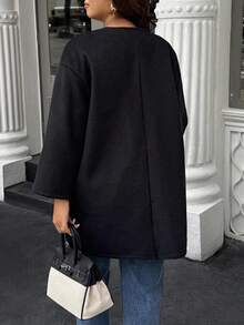 Easura Plus Size Casual Solid Color Jacket, Autumn/Winter Fall Cloth For Women - Black - View 2