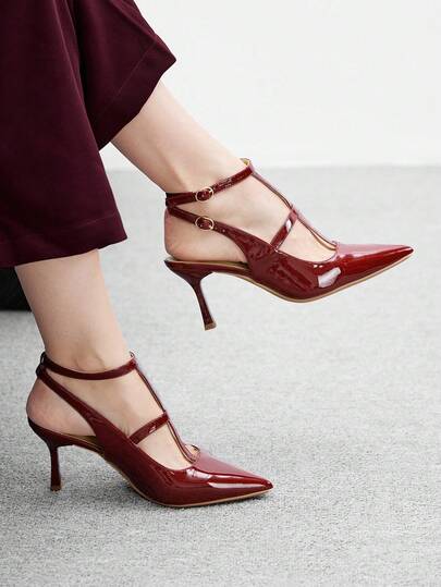 CUCCOO BIZCHIC 女士尖头高跟鞋，性感细高跟鞋，户外/通勤/派对/婚礼/办公室鞋，酒红色