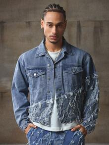 AXEPEAK 男士浅色时尚长袖牛仔夹克，秋季 - 藍色 - 查看 1