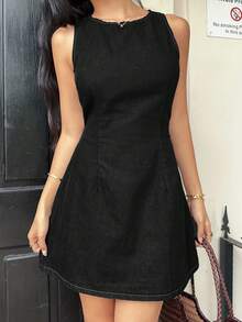 Siren Gaze Váy denim không tay thường ngày mùa hè dành cho nữ - màu đen - Xem 4