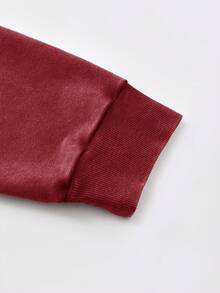 ROMWE MEN Betty Boop | ROMWE 男士卡通人物图案连帽衫，宽松短款，秋季款，长袖上衣 - 酒紅色 - 查看 3