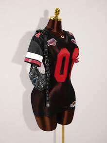 Amplova Váy ôm sát gợi cảm, cổ chữ V, tay ngắn, phối ren phong cách Jersey - màu đen - Xem 5