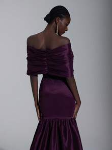 Elitara Elegant, Romantic, Sexy, Fashionable, Deep Purple, Satin Stretch Fabric, Fishtail Skirt, Train, Backless, Fashionable, Influencer, Festival, Vacation, Birthday Party, Wedding Event, Formal Gala Dress - Dark Purple - View 5