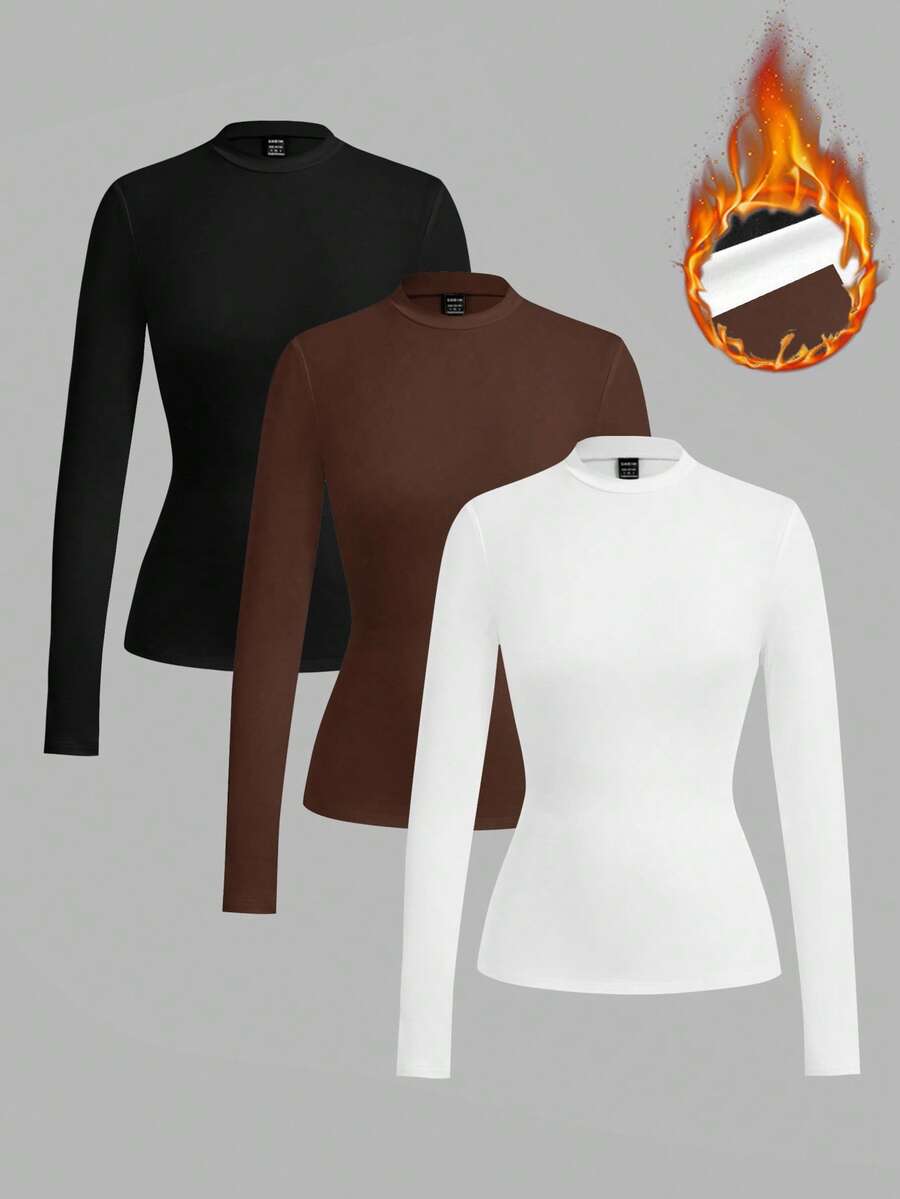 Ellevyn 3件套女士百搭长袖立领打底上衣套装 - 彩色 - 查看 1